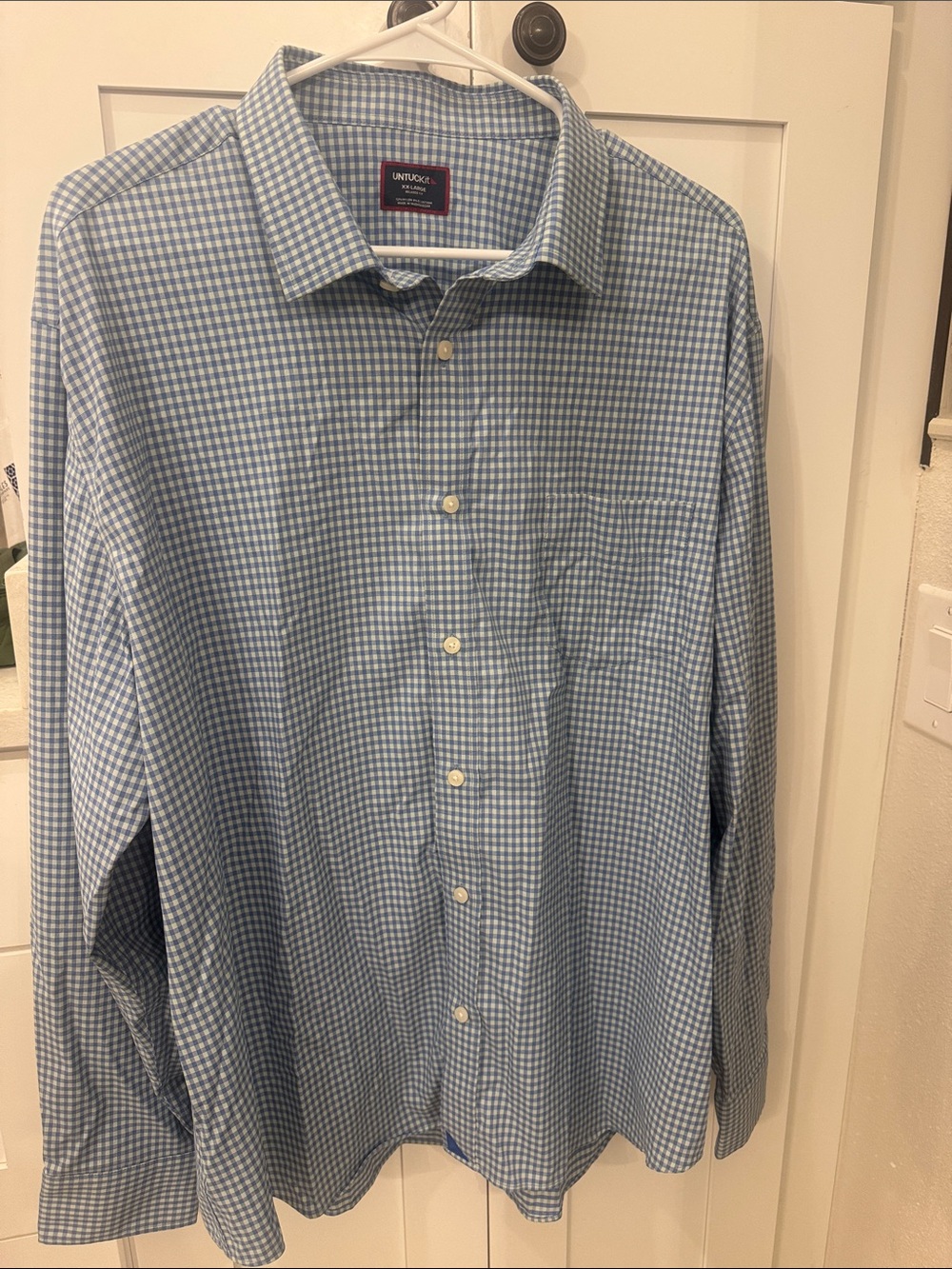 UNTUCKit Men’s XXL Relaxed Fit Light Blue Gingham Long-Sleeve Button-Down Shirt